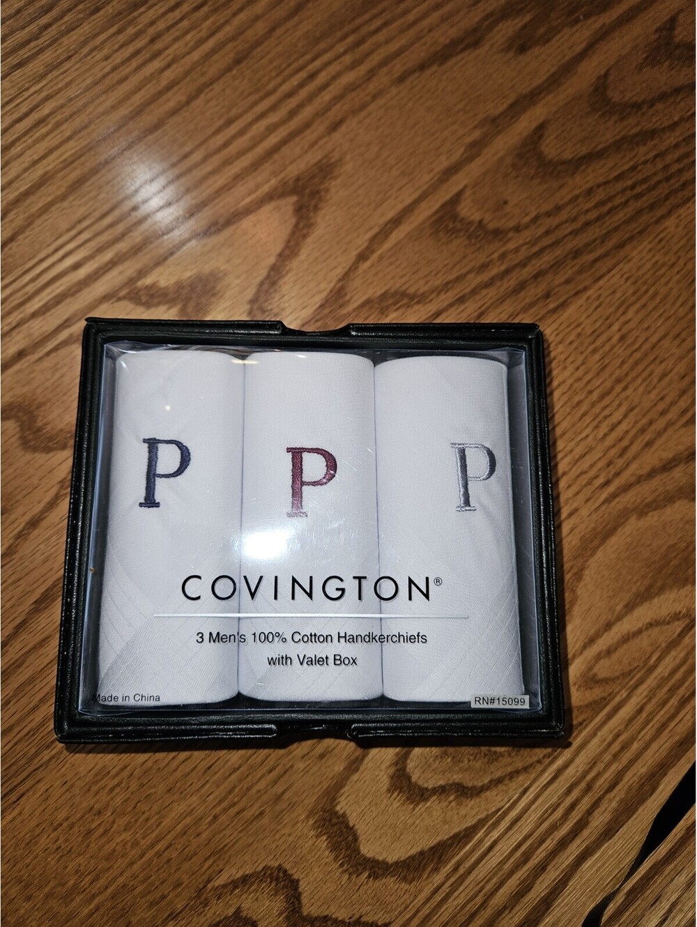 3 Gift Hankies Sears Covington Mens Monogram Handkerchiefs Letter 'P' Valet Box